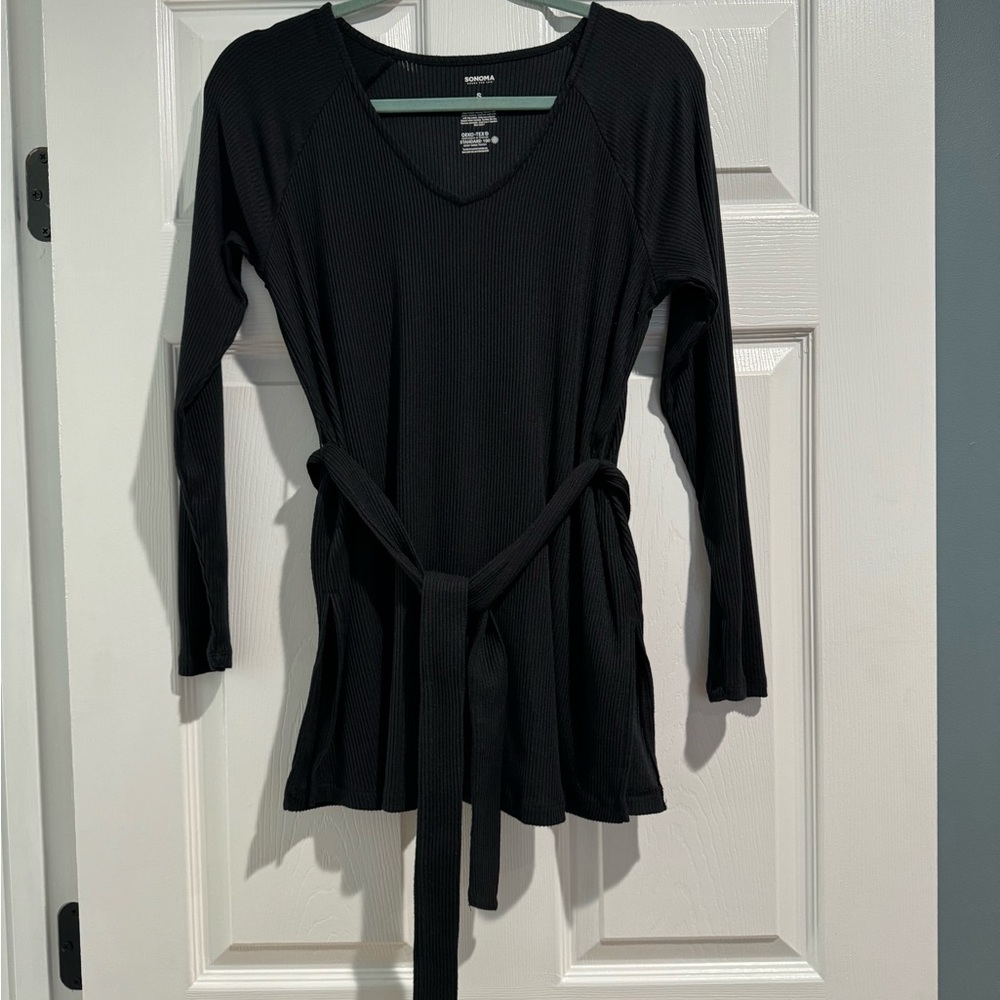 Sonoma Maternity Black Ribbed V-Neck Tie-Waist Top